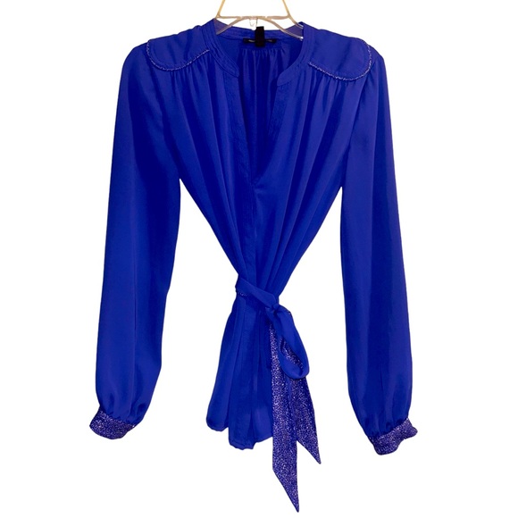 Mango Tops - Mango MNG Long Sleeve Career Tie Top Shirt XS